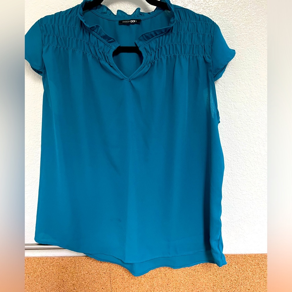 Papermoon women’s blouse in blue/ green color, size large.